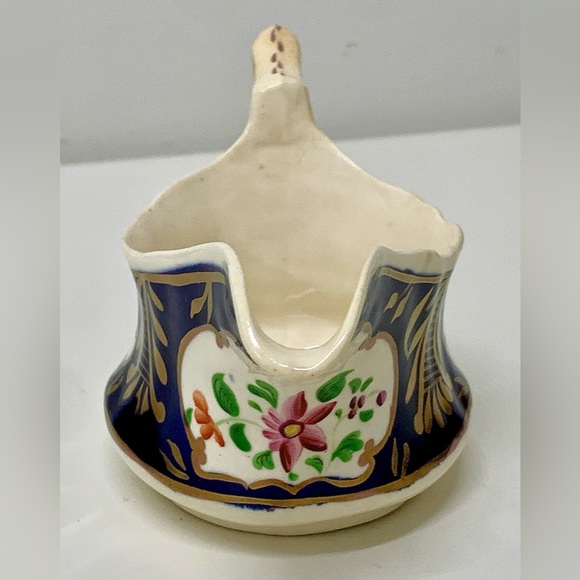 19th Century Gaudy Welsh Columbine Pattern Hand Painted Gravy Boat Creamer Jug - Picture 12 of 16
